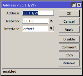 Winbox# IP/Addresses/Add