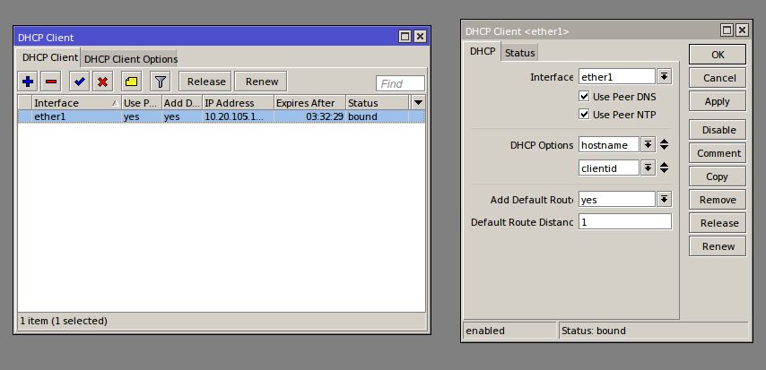 Winbox# IP/DHCP Client