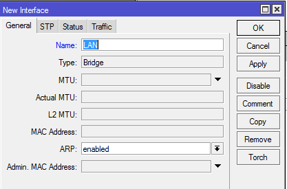 Konfiguracja interfejsu Bridge dla sieci lokalnej