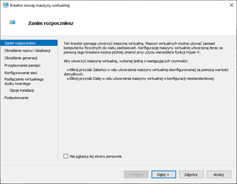 Kreator nowej maszyny wirtualnej w Windows