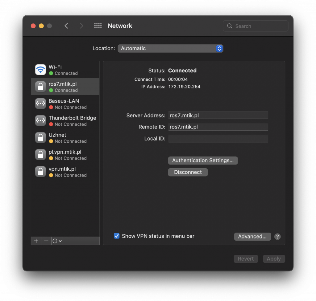 macos - network connected view